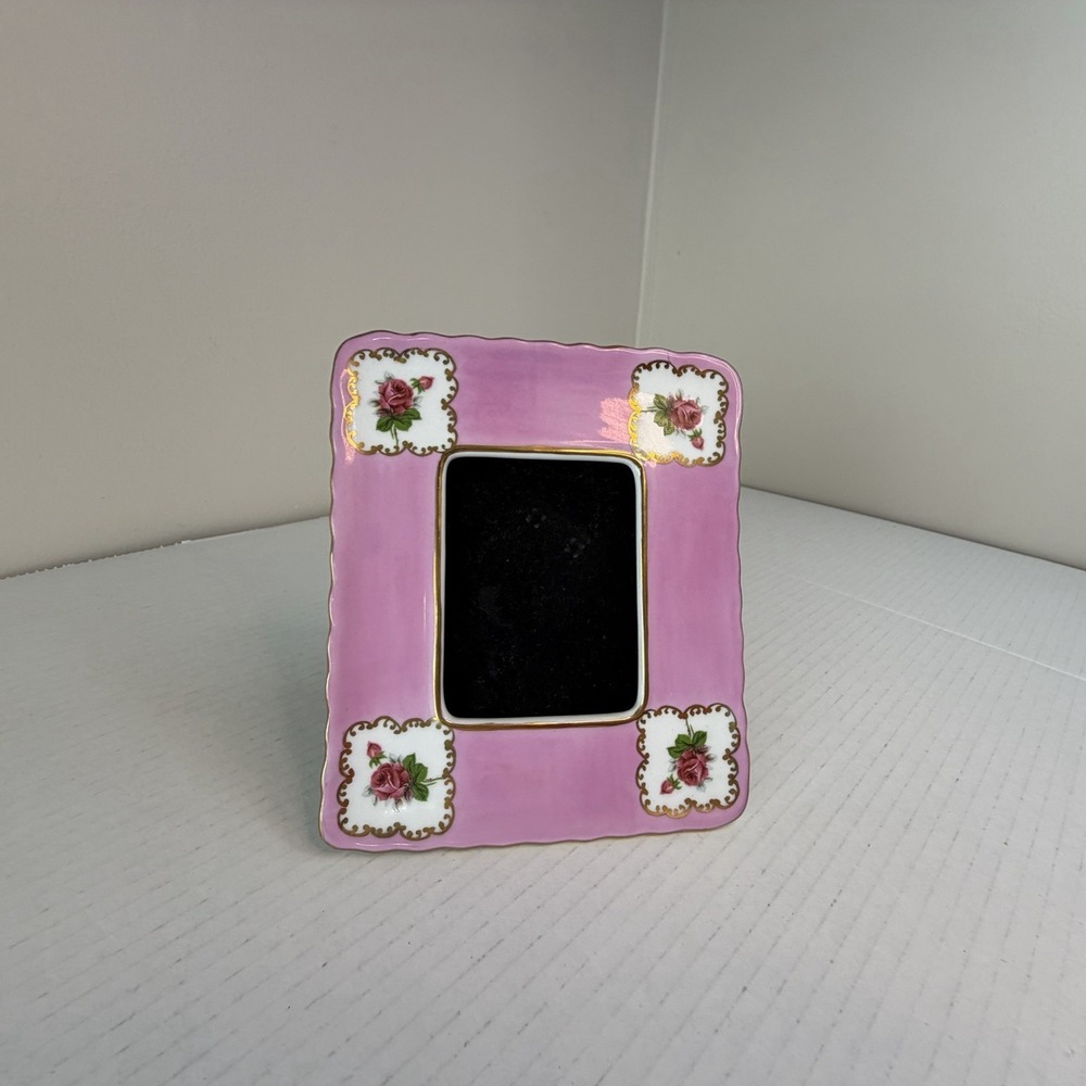 Vintage Victorian Pink Gold Porcelain Picture Frame Floral Cottagecore 7"x6"